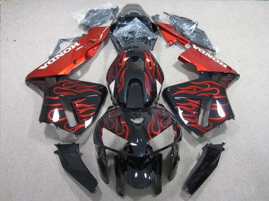 2005-2006 Glossy Black Red Flame Honda CBR600RR Bike Fairings UK Stores