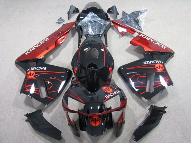 2005-2006 Glossy Black Red BACARDI Honda CBR600RR Motorcycle Fairings UK Stores