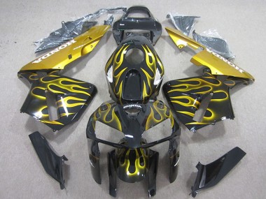 2005-2006 Glossy Black Yellow Flame Honda CBR600RR Motorcycle Fairings UK Stores