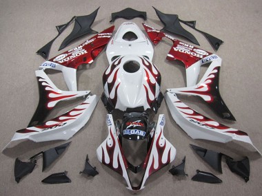 2007-2008 White Red Glossy Black Flame Honda CBR600RR Motorcycle Fairings UK Stores