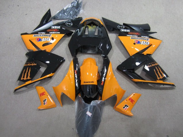 2004-2005 Orange Glossy Black 3M Monster Kawasaki ZX10R Motorcycle Fairings UK Stores