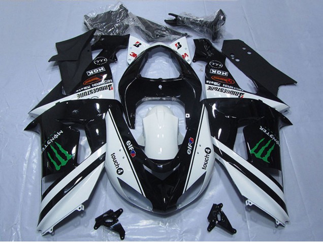 2006-2007 White Glossy Black Green Elf Touch4 Monster Kawasaki ZX10R Motorcycle Fairings UK Stores