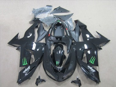 2006-2007 Glossy Black Green Monster Kawasaki ZX10R Motorcycle Fairings UK Stores