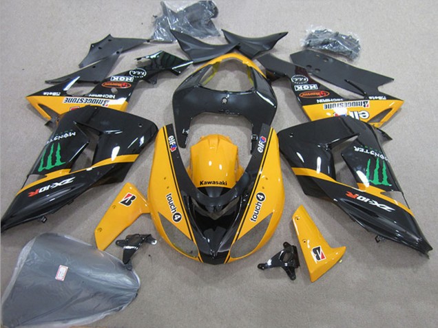 2006-2007 Glossy Black Yellow Green Touch4 Monster Kawasaki ZX10R Motorcycle Fairings UK Stores
