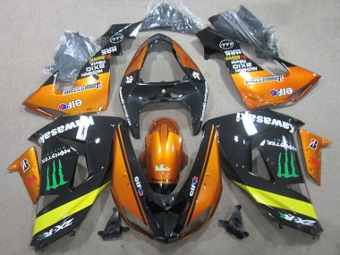 2006-2007 Orange Yellow Glossy Black Green Monster Kawasaki ZX10R Motorcycle Fairings UK Stores