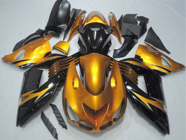 2006-2011 Gold Glossy Black Kawasaki ZX14R ZZR1400 Motorcycle Fairing UK Stores