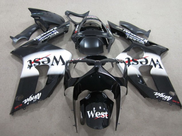 2003-2004 Glossy Black White West Kawasaki ZX6R Motorcycle Fairing UK Stores