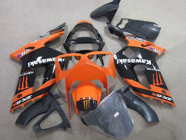 2003-2004 Orange Black Monster Kawasaki ZX6R Motorcycle Fairings UK Stores