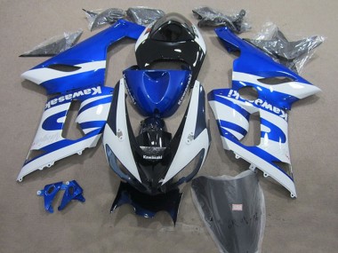 2005-2006 Blue White Black Kawasaki ZX6R Motorcycle Fairings UK Stores