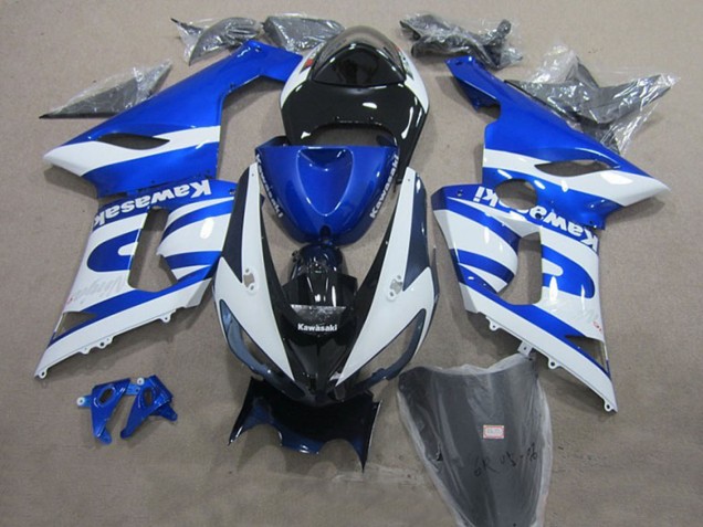 2005-2006 Blue White Black Kawasaki ZX6R Motorcycle Fairings UK Stores