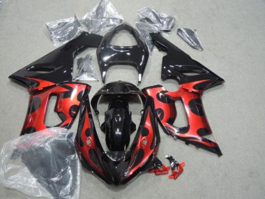 2005-2006 Glossy Black Red Kawasaki ZX6R Motorcycle Fairings UK Stores