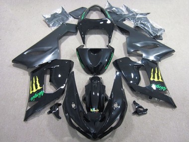 2005-2006 Glossy Black Yellow Monster Kawasaki ZX6R Motorcycle Fairing UK Stores