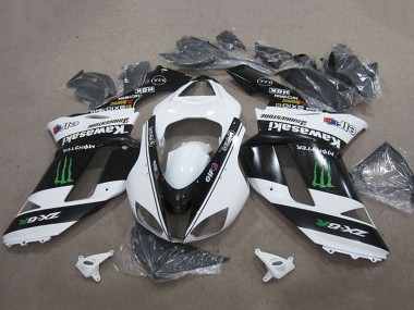 2007-2008 Black White Monster Kawasaki ZX6R Motorcycle Fairings UK Stores