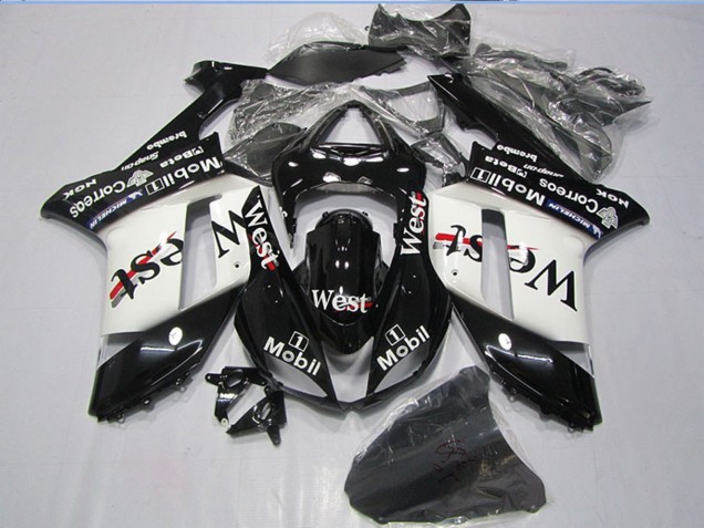 2007-2008 Black West Mobil Kawasaki ZX6R Motorcycle Fairings UK Stores