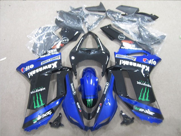 2007-2008 Black Blue Green Monster Kawasaki ZX6R Motorcycle Fairings UK Stores