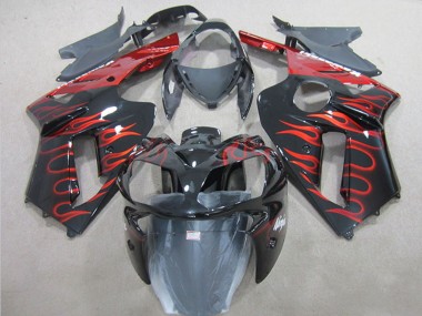 2007-2008 Black Red Flame Kawasaki ZX6R Motorcycle Fairing UK Stores