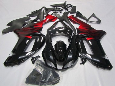 2007-2008 Black Red Kawasaki ZX6R Motorcycle Fairings UK Stores