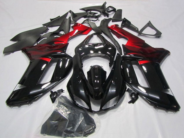 2007-2008 Black Red Kawasaki ZX6R Motorcycle Fairings UK Stores