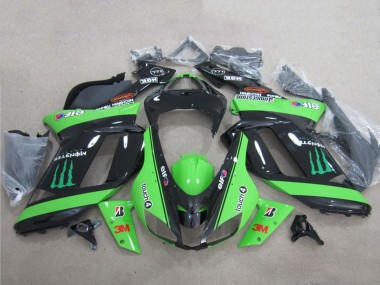 2007-2008 Green Black 3M Monster Kawasaki ZX6R Motorcycle Fairings UK Stores