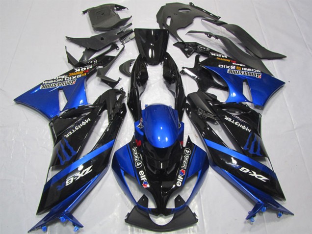 2009-2012 Blue Glossy Black Elf Touch4 Monster Bridgestone Kawasaki ZX6R Motorcycle Fairings UK Stores