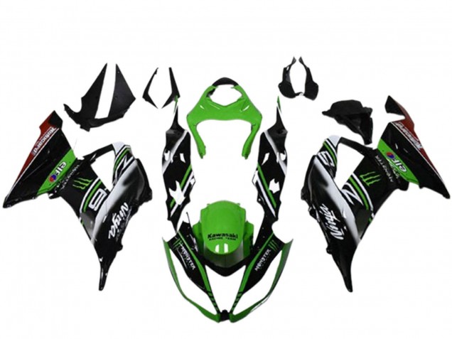 2013-2018 Green Black White Elf Monster Kawasaki ZX6R Motorcycle Fairings UK Stores