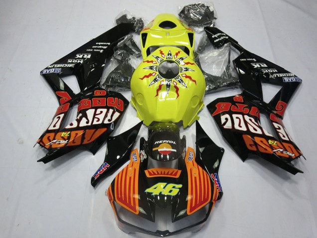 2013-2026 Yellow Orange Glossy Black Rossi 46 Honda CBR600RR Motorcycle Fairings UK Stores