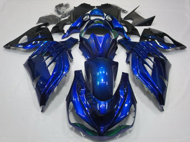 2012-2024 Blue Glossy Black Kawasaki ZX14R ZZR 1400 Motorcycle Fairings UK Stores