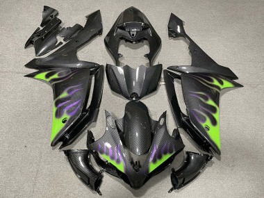 2007-2008 Carbon Fiber Green Purple Flame Yamaha R1 Motorcycle Fairings UK Stores
