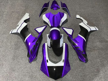 2015-2019 White Purple Carbon Fiber Accents Yamaha R1 Motorcycle Fairings UK Stores