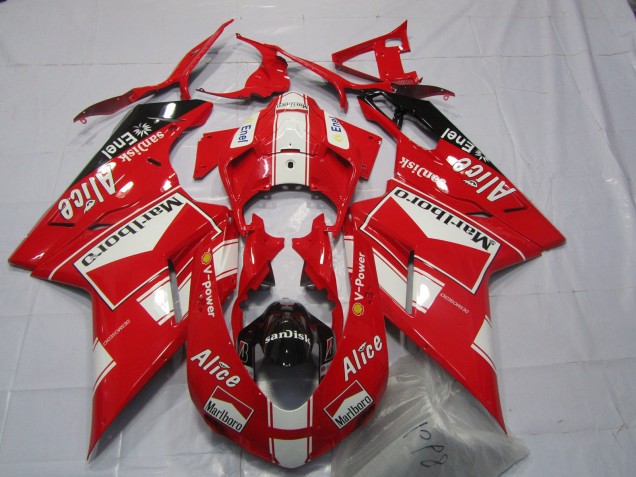 2007-2014 White Red Glossy Black Marlboro Alice Ducati 848 1098 1198 Motorcycle Fairings UK Stores
