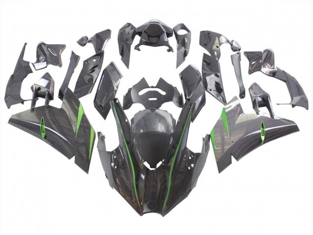 2015-2022 Black Carbon Fiber Green Kawasaki Ninja H2 Motorcycle Fairings UK Stores