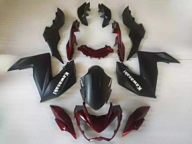 2015-2016 Matte Black Maroon Red Kawasaki Z250/Z300 Motorcycle Fairings UK Stores