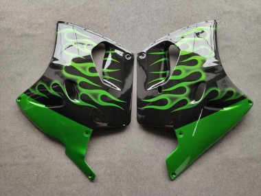 1993-2003 Glossy Black Green Flame Kawasaki ZZR1100 Motorcycle Fairings UK Stores