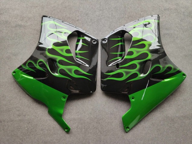 1993-2003 Glossy Black Green Flame Kawasaki ZZR1100 Motorcycle Fairings UK Stores