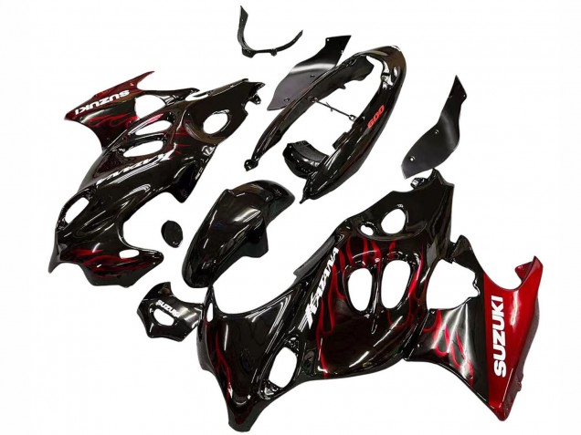 2004-2006 Glossy Black Red Flame Suzuki GSX600F/GSX750F Motorcycle Fairings UK Stores