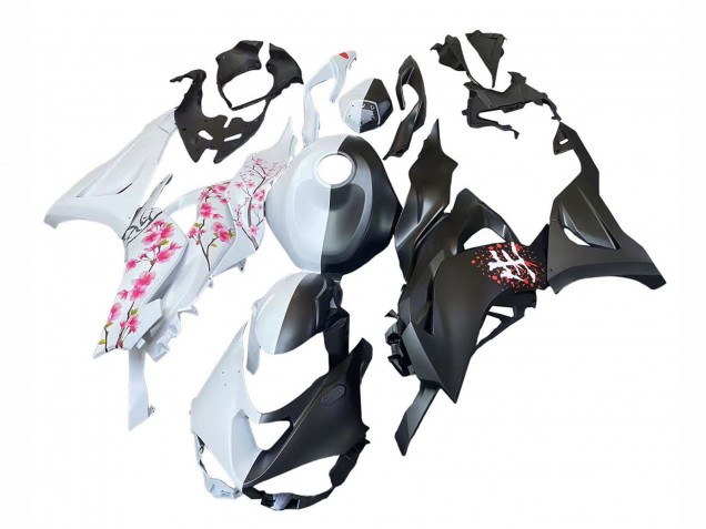 2023-2025 Black White with Flower Kawasaki ZX6R Motorcycle Fairings UK Stores