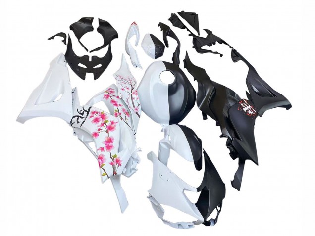 2023-2025 Black White with Flower Kawasaki ZX6R Motorcycle Fairings UK Stores