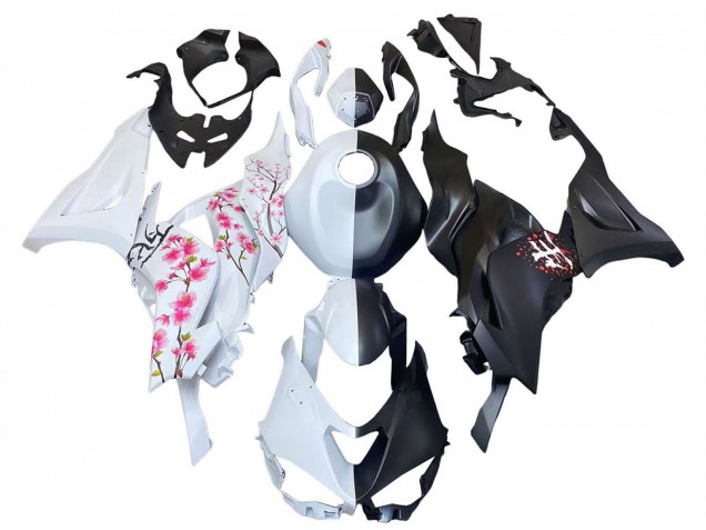 2023-2025 Black White with Flower Kawasaki ZX6R Motorcycle Fairings UK Stores