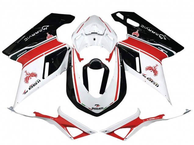 2007-2014 White Red Glossy Black Ducati 1198 Motorcycle Fairings UK Stores