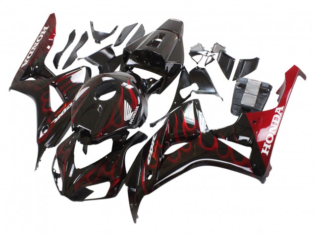 2006-2007 Glossy Black Red Flame Honda CBR1000RR Motorcycle Fairing UK Stores