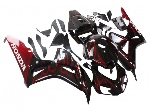2006-2007 Glossy Black Red Flame Honda CBR1000RR Motorcycle Fairing UK Stores