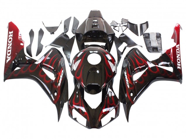 2006-2007 Glossy Black Red Flame Honda CBR1000RR Motorcycle Fairing UK Stores