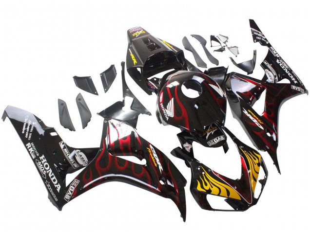 2006-2007 Glossy Black Yellow Red Flame Honda CBR1000RR Motorcycle Fairings UK Stores