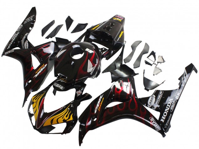 2006-2007 Glossy Black Yellow Red Flame Honda CBR1000RR Motorcycle Fairings UK Stores