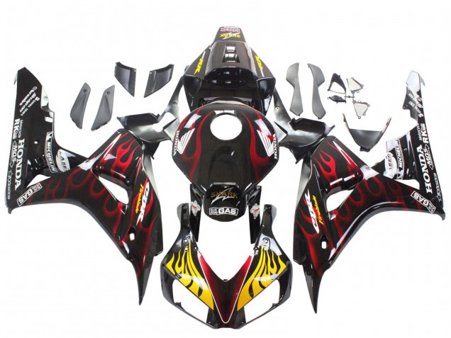 2006-2007 Glossy Black Yellow Red Flame Honda CBR1000RR Motorcycle Fairings UK Stores