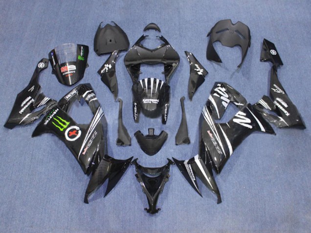 2006-2007 Matte Black White Green Monster Kawasaki ZX10R Motorcycle Fairings UK Stores