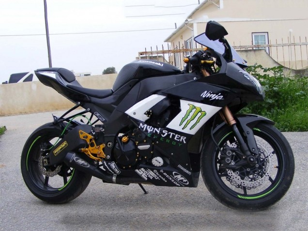 2008-2010 Glossy Black White Green Monster Elf Kawasaki ZX10R Motorcycle Fairings UK Stores