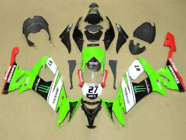 2008-2010 Green White Red Black Elf Green Monster Energy 27 Kawasaki ZX10R Motorcycle Fairings UK Stores