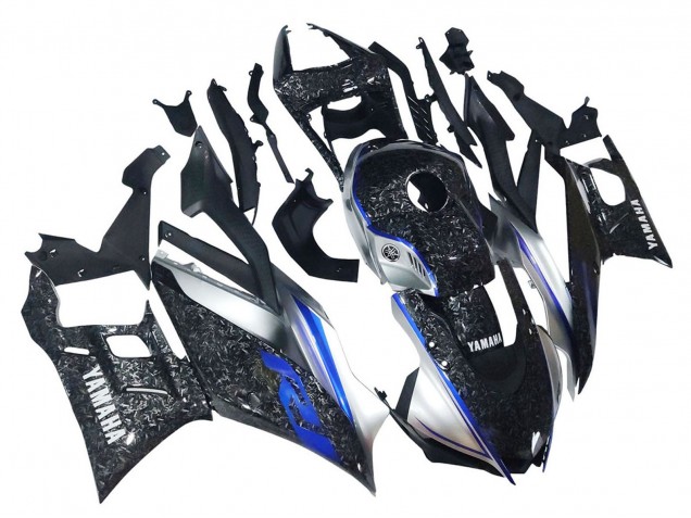 2022-2024 Marble Black Silver Blue Forged Carbon Fiber Style Yamaha YZF R3/R25 Motorcycle Fairings UK Stores