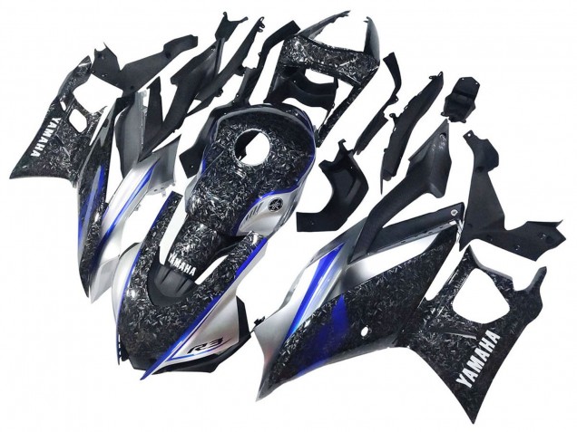 2022-2024 Marble Black Silver Blue Forged Carbon Fiber Style Yamaha YZF R3/R25 Motorcycle Fairings UK Stores